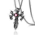 color: Red Rhinestone + Stainless Steel Chain