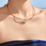 Drop-Shaped Inlaid Zircon Pendant Necklace Stainless Steel Gold Plated Simple and Light Luxury Female Open Collar