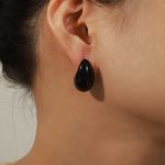 color: F519-Large Black Colored Glaze Earrings