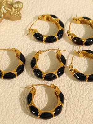 Retro Epoxy Personalized Design Stainless Steel Gold-Plated Earrings Elegant and Advanced