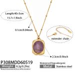 color: P308-Gold Purple Natural Stone Necklace -40+5cm