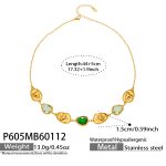 color: P605-Green Glass Stone Necklace 44+5cm