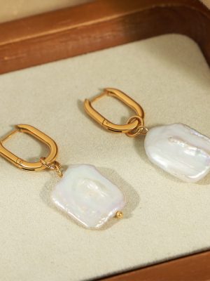 New Retro Light Luxury Personality Stainless Steel Gold Plated Irregular Fresh Water Pearl Earrings Female Accessories