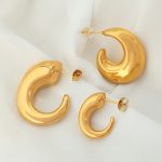 Design 18K Gold C- Shaped Hollow Earrings Geometric Simple Stainless Steel Earrings Female French Advanced