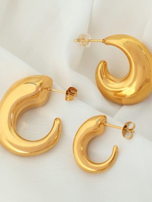 Design 18K Gold C- Shaped Hollow Earrings Geometric Simple Stainless Steel Earrings Female French Advanced