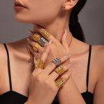 Multi-Layer Square Zircon Eye-Catching Ring Women's Hollow All-Match Stainless Steel Gold-Plated Non-Fading Index Finger Ring