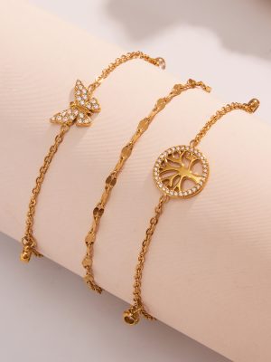 Super Fairy Diamond Butterfly Tassel Zircon Fine Circle Anklet Stainless Steel Ornament Color-Preserving Bath Removal-Free