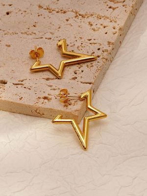 Five-Pointed Star Stainless Steel Earrings Women's Advanced Light Luxury and Simplicity Plated 18K Earrings