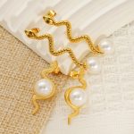 Stainless Steel Serpentine Pearl-Inlaid Stud Earrings, Women’s Chic High-End Earrings