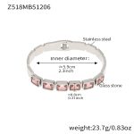 color: Z518-Steel Color Pink Glass Stone Bangle