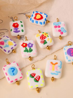 Hand-Painted Square Pendant Cute Fruit Flower Question Mark Modeling Soft and Adorable Children's Fun DIY Ornament Accessories