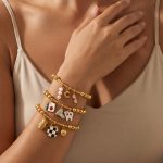 Retro Sweet Cool Chessboard Grid Teeth Multi-Shape Fun DIY Pendant Ball Bracelet Non-Fading Bracelet