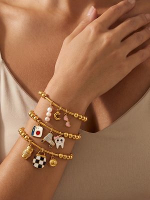 Retro Sweet Cool Chessboard Grid Teeth Multi-Shape Fun DIY Pendant Ball Bracelet Non-Fading Bracelet