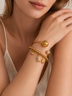 Bracelet Stainless Steel 18K Gold Plating Zircon Inlaid Bear Love Multi-Plain Women Bracelet