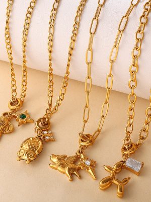 New Light Luxury Bear Pearl DIY Pendant Necklace Stainless Steel 18K Gold Plating All-Matching