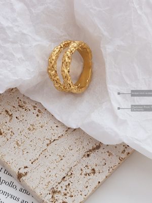 Beating Tin Foil Texture Double-Layer Ring Stainless Steel 18K Gold Forefinger Ring Tail Ring Jewelry Women