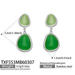 color: TXF553-Steel Color Mixed Green Glass Stone Earrings