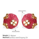 color: EH793RRGEH793 Rose Red Enamel Gold Earrings