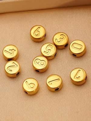 Stainless Steel 18K Gold Plating Beaded round Number 0-9 Beads Bracelet DIY Loose Beads Accessories