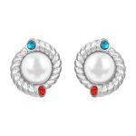 color: Inlaid Pearl Earrings Steel Color