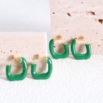 National Fashion Personality Geometry U-Shaped Emerald Dripping Stud Earrings Simple Temperament Eardrops Earrings for Summer Female