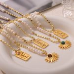 New Light Luxury Natural Tigereye Pendant Freshwater Stringed Pearls Copper Necklace Ornament