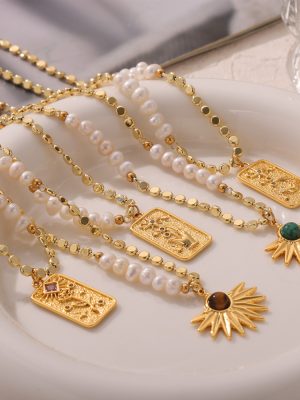 New Light Luxury Natural Tigereye Pendant Freshwater Stringed Pearls Copper Necklace Ornament
