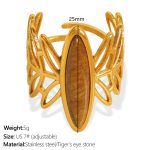 color: JZ56 US Size 7# Adjustable Tiger Eye Gold Ring