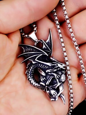 New Retro Stainless Steel Necklace Dragon Skull Pendant Boys Fashion Brand All-Match