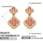 color: TXF599-A Style Pink Zircon Gold Earrings