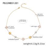 color: P822-Gold Pink Cat's Eye Stone Necklace 40+5cm