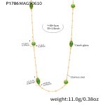 color: P1786-Gold Green Glass Stone Necklace 89+5cm