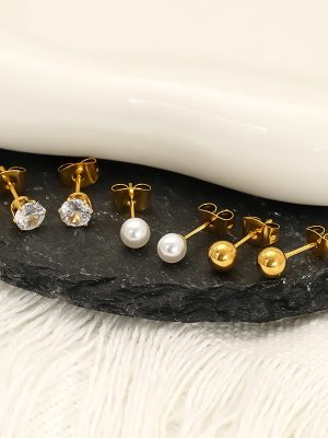 Stainless steel zircon pearl bead stud earrings, women’s versatile, light-luxury, high-end earrings and ear accessories.