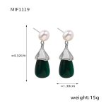 color: F1119-Steel Color Green Resin Earrings