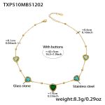 color: TXP510-Mixed Green Faceted Stone Gold Necklace 42+5cm