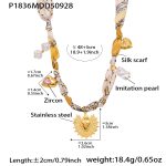 color: P1836-Gold Silk Scarf Necklace 48+5cm