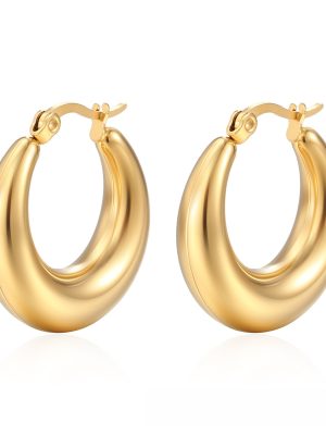 Retro Stainless Steel Hollow Earrings Light Luxury Women's Elegant Crescent Plated 18K Glossy Am