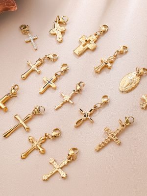 Personality Vintage Engraving Three-Dimensional Cross Series Lobster Buckle Pendant Stainless Steel 18K Gold DIY Accessories