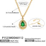 color: P1523-Drop Green Glass Stone Necklace 40+5cm
