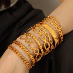 New Retro Cuban Link Chain Bracelet Twin Design Exaggerated C- Shaped Bracelet for Women Hollow out
