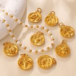 Retro Relief Three-Dimensional Twelve Constellation round Plate Pendant Stainless Steel Plated 18K Gold DIY Accessories