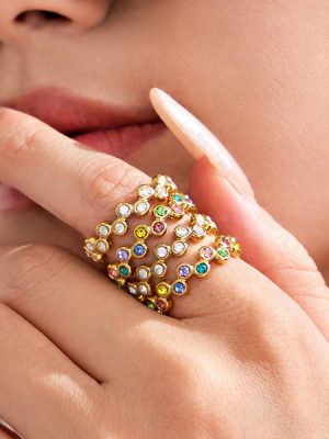 Stainless Steel Plated 18K Gold Inlaid Zircon Ring Does Not Fade Ornament Female Temperament