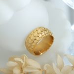 Creative Decoration Design Trendy Scale Pattern Ring Non-Fading Stainless Steel Gold-Plated Ring Accessories
