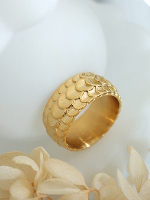 Creative Decoration Design Trendy Scale Pattern Ring Non-Fading Stainless Steel Gold-Plated Ring Accessories