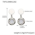 color: TXF513-White Faceted Stone Steel Color Earrings