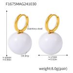 color: F1675-Gold White Enamel Earrings