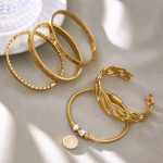 Stainless Steel Geometric round Brand Inlaid Zircon Buckle Bracelet 18K Gold Plating Temperament Bracelet Combination