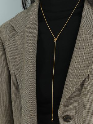 Korean Style Personality Geometry Line Knotted Design Snake Bones Chain Versatile Plated 18K Sweater Chain