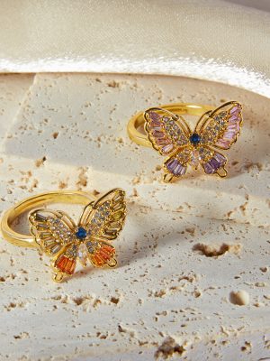Fresh and Elegant Personality Affordable Luxury Diamond-Studded Design Butterfly Ring Mori All-Match Copper Ring