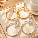 Light Luxury Inlaid Zirconium Triangle Hanging Ring Earrings Non-Fading Advanced Design Commuter's All-Matching Ear